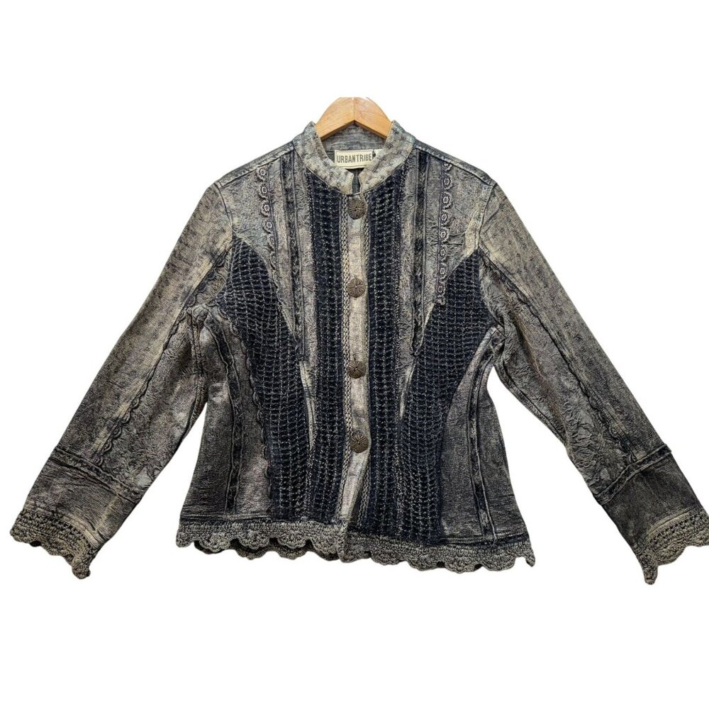 Urban Tribe Womens Textured Button-Up Jacket M  Intricate Detailing & Scalloped
